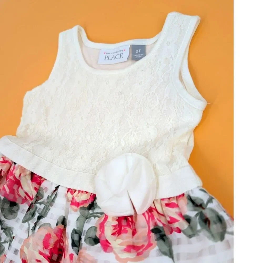 Childrens Place Dress Girl 2T Lace Floral Print Layered Puff Skirt Party Wedding